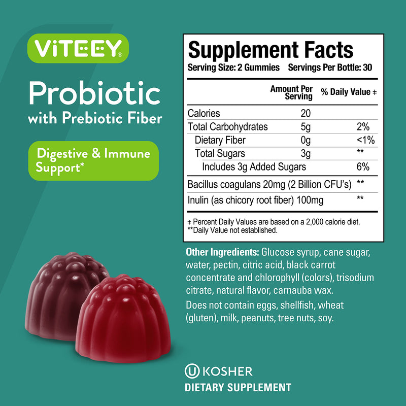 [Australia] - Probiotic Gummies wtih Prebiotics Fiber, Extra Strength 2 Billion CFUs - Prebiotics and Probiotics for Immune & Digestive Support - Vegan, Gelatin Free, GMO Free - Tasty Chewable Berry Flavored Gummy 60 Count (Pack of 2) 