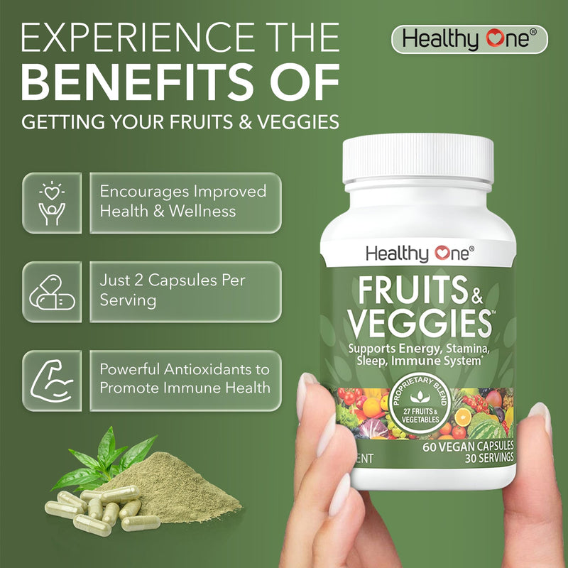 Healthy Fruits & Veggies, 27-in-1 Formula, GLP1 Support, Superfoods - 120ct | Immun & GLP1 Support, 1 Serving = 3 Servings Fruits & Vegetables, Energy & Focus, High Fiber, Antioxidants, Kid Safe 120 Count (Pack of 1)