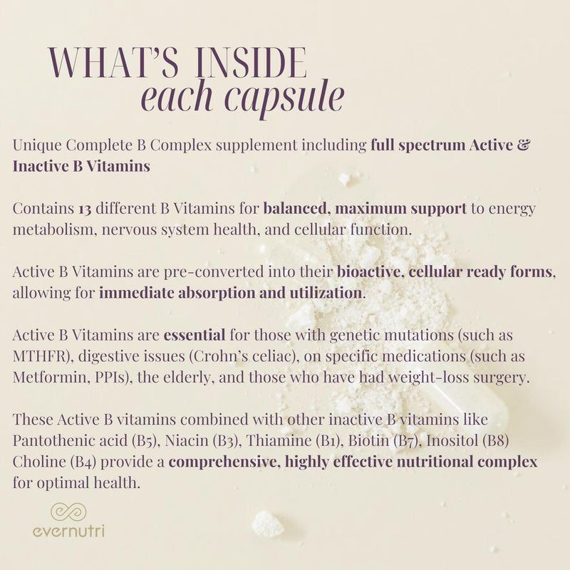 Bioactive B-Complex | Full Spectrum Active & Inactive B Vitamins | 13 Vitamin B Complex | Energy & Nervous System Support | 90 Vegetarian Capsules