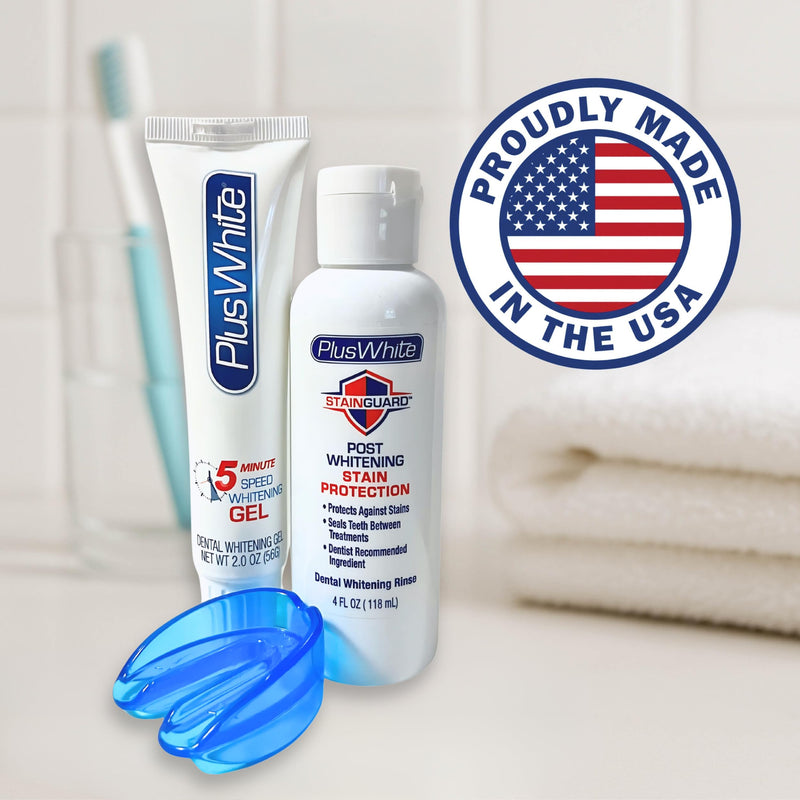 Plus White Premier Whitening System - 5 Minute Speed Whitening Gel, Comfort Fit Mouth Tray & StainGuard Post - Dentist Approved & Professional Grade (2 oz Tube, Mouth Tray and 4 oz Post Rinse) 3 Fl Oz (Pack of 1)