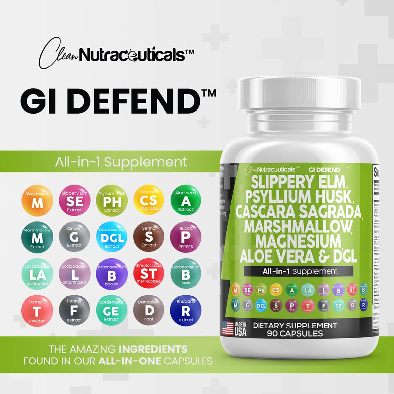 [Australia] - Clean Nutraceuticals Slippery Elm 5000mg Psyllium Husk 2000mg Pre Probiotic Digestive Gut Health Supplement with Aloe Vera Cascara Sagrada 2000mg Marshmallow Root DGL Licorice Senna Extract 