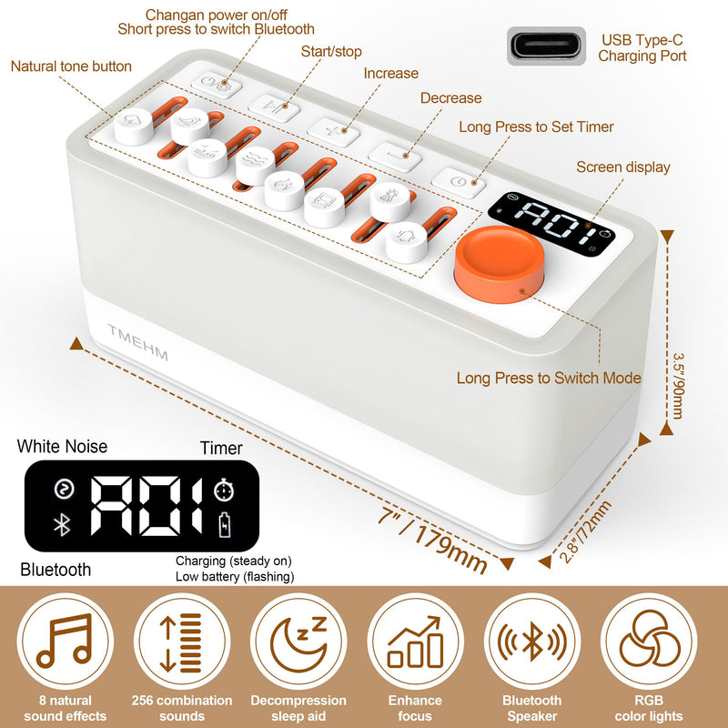 [Australia] - White Noise Sleep Sound Machine with 8 Nature Sounds, Portable Bluetooth Speaker, 12 Colors Night Lights, Sleep Timer & Breathing Exercises, for Babies, Kids, and Adults S660pro L 