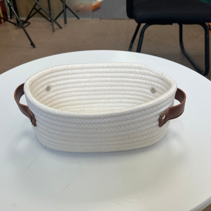 [Australia] - ABenkle Small Woven Basket, Mini Cotton Rope Storage Basket, Tiny White Easter Basket, Shelf Basket, Oval Decorative Toy Dog Cat Basket for Nursery, Kids Room, Empty Gift Basket, 9.4" x 5.9" x 3.9" XS 