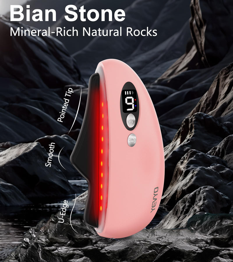 Gua Sha Facial Tool, Electric Black Obsidian Guasha Tool for Face, Chin, Neck, Body, Heated Vibrating Massage Gua Sha Stone for Face Sculpting Pale Pink