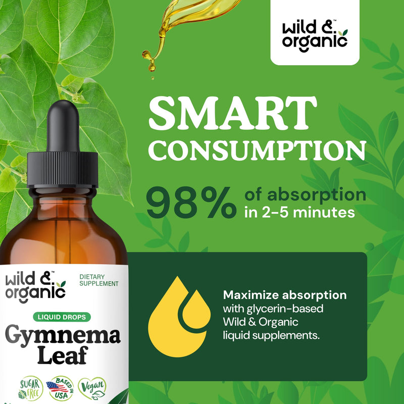 [Australia] - Wild & Organic Gymnema Sylvestre Extract Drops - Sugar-Free Gymnema Sylvestre Supplements - Gurmar Powder Based Tincture - Vegan, Alcohol-Free Leaf Liquid Drops - 4 fl oz 4 Fl Oz (Pack of 1) 