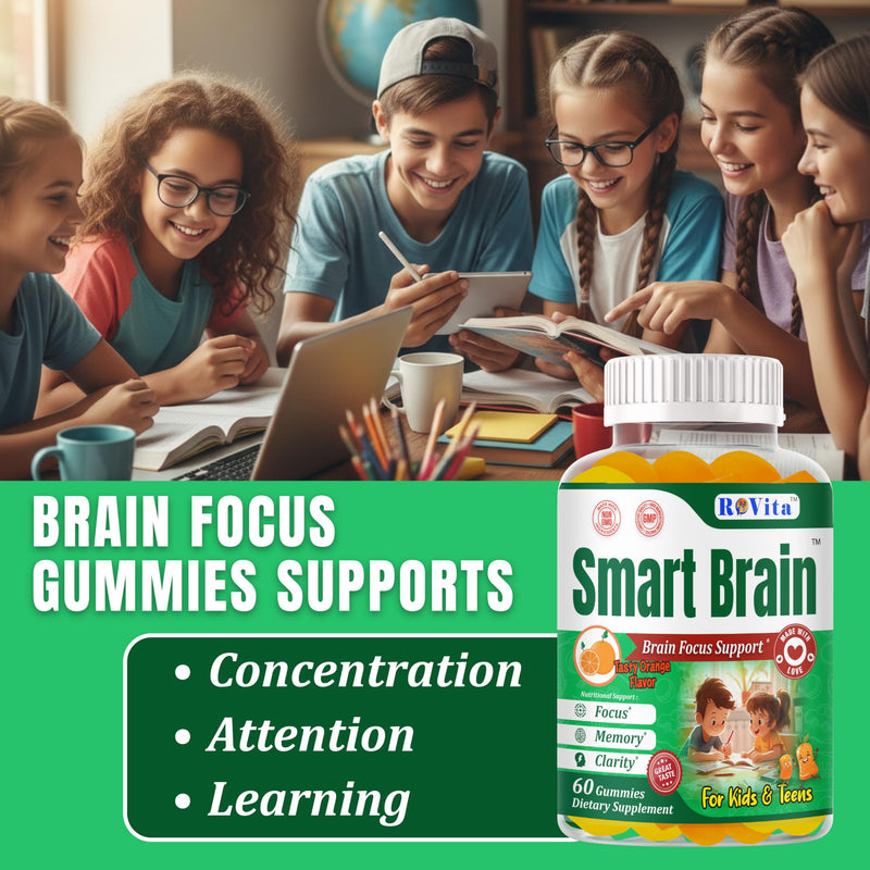 Smart Brain Omega 3 for Kids, Focus Gummies for Teens, DHA Kids Attention and Focus Supplement, Brain Vitamins for Memory & Concentration, Orange, 60 Gummies