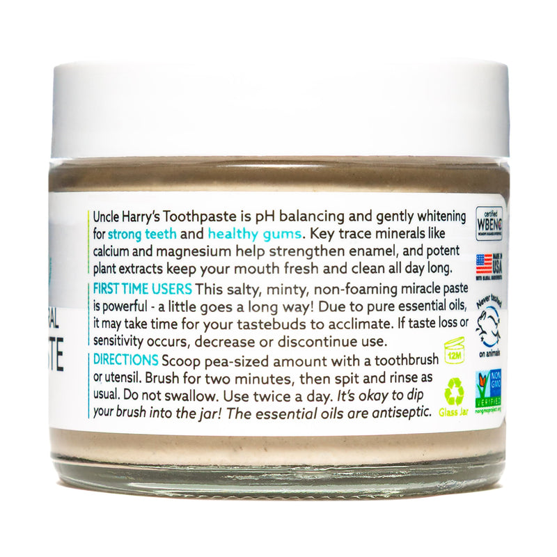 Uncle Harry's Peppermint Remineralizing Toothpaste | Natural Whitening Tooth Paste Freshens Breath & Promotes Enamel | Vegan Fluoride Free Toothpaste