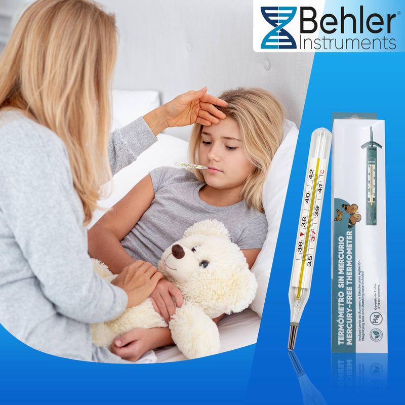 [Australia] - Behler Instruments - Analog clinical thermometer - Safe and precise, mercury-free - Thermometer - For children and adults - With magnifying glass and shaking cover - For home and clinical use 