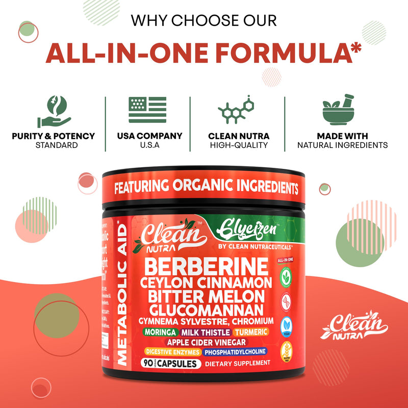 [Australia] - Clean Nutra Berberine and Ceylon Cinnamon Supplement Bitter Melon Glucomannan Gymnema Sylvestre Chromium Moringa Milk Thistle Turmeric Apple Cider Vinegar Digestive Enzymes Inositol Pills 90 Capsules 
