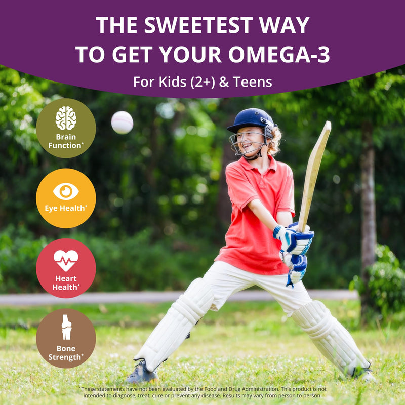 NuBest Omega 3 Gummies for Kids & Teens with Flaxseed Oil | Supports Brain Growth, Mental Clarity, Focus, and Eye Health | No Added Sugar | Orange Flavor | 60 Premium Vegan Gummies | 1 Month Supply