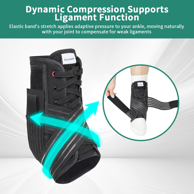[Australia] - Ankle Brace for Sprained Ankle Lace up Support Brace for Women Men with Side Splints Adjustable Ankles Stabilizer for Injury Recover, Sports, L Black Large 
