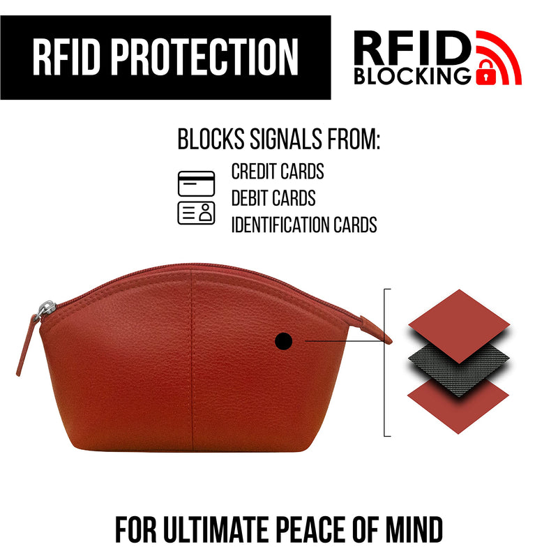 ili New York Leather Genuine Cosmetic Pouch wiht RFID Protection - Black & Red