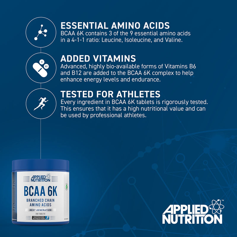 Applied Nutrition BCAA 6K (4:1:1) – 6000mg Branched Chain Amino Acids per Serving - Leucine, Isoleucine & Valine, for Endurance, Performance & Recovery 300 Vegan Capsules (30 Servings)