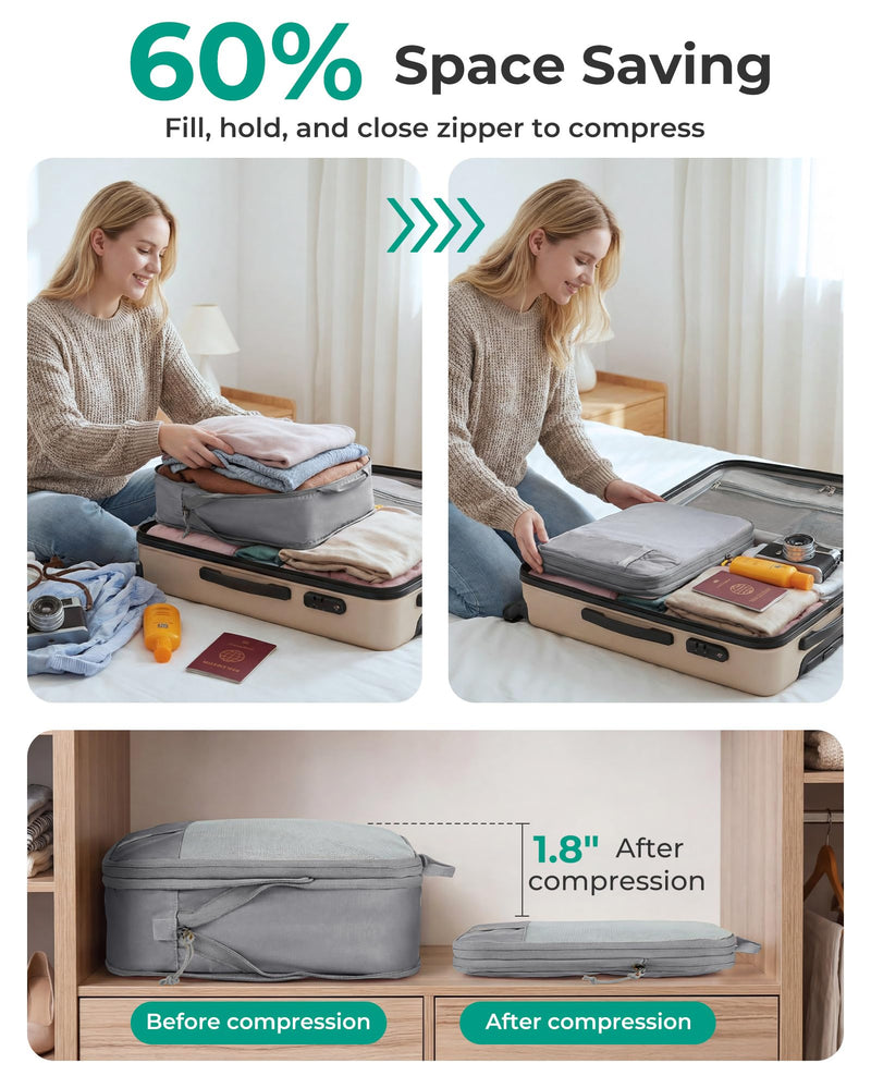 BAGSMART Compression Packing Cubes for Travel Essentials | 14 Set /6 Set /4 Set/2 Set, Lightweight, Durable Storm Front Grey Set of 6