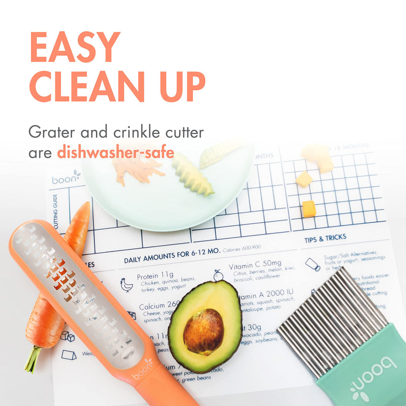 Boon DIVVY Baby Solid Food Prep Starter Kit - Includes 11x14 Silicone Placemat, Grater, and Crinkle Cutter - Baby Feeding Set - Baby Food Cutting Mat for Baby Feeding Supplies - 3 Count