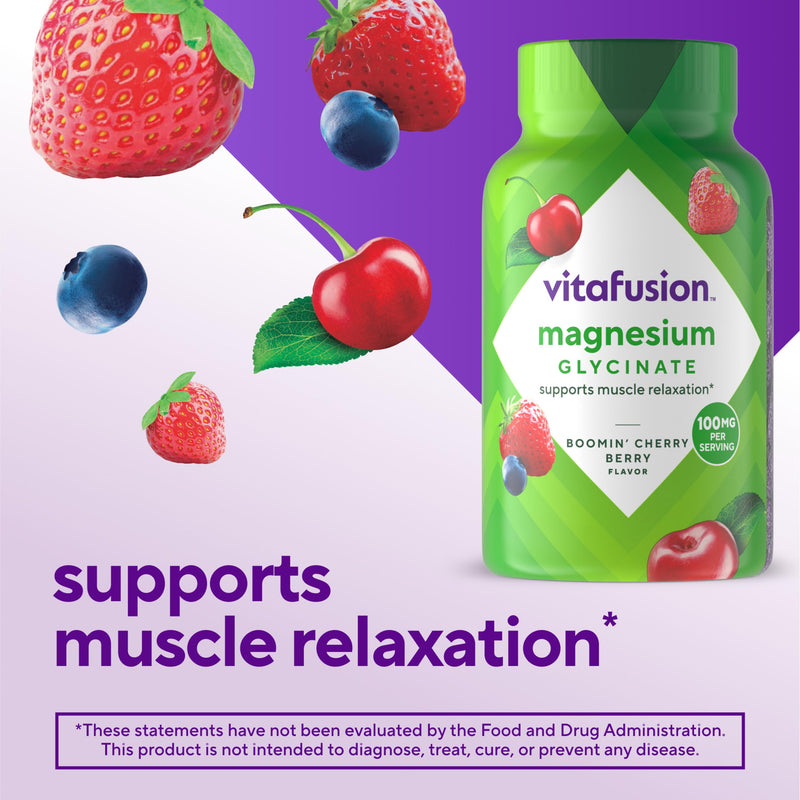 Vitafusion Magnesium Glycinate Gummies | 100mg | 60 Adult Gummy Vitamins | for Women and Men | Cherry Berry Flavor | Gluten-Free Supplement 60 Count (Pack of 1)