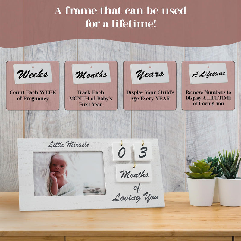 [Australia] - Ultrasound Picture Frames with Milestone Tracker - Multi Use White Baby Sonogram Picture Frame with Counting Tiles - Beautiful White Wooden Ultrasound Picture Frame or Ultrasound Photo Frame 