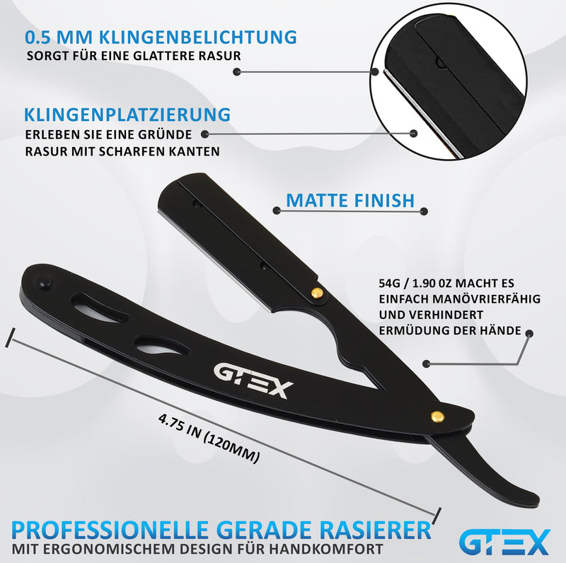 [Australia] - GTEX Razor with 100 Premium GTEX Razor Blades & Leather Case - 2 Men's Razors (Black and Silver) 100 Razor Blades - Straight Razor Razor Men's Ustura Beard Knife Silver and Black 