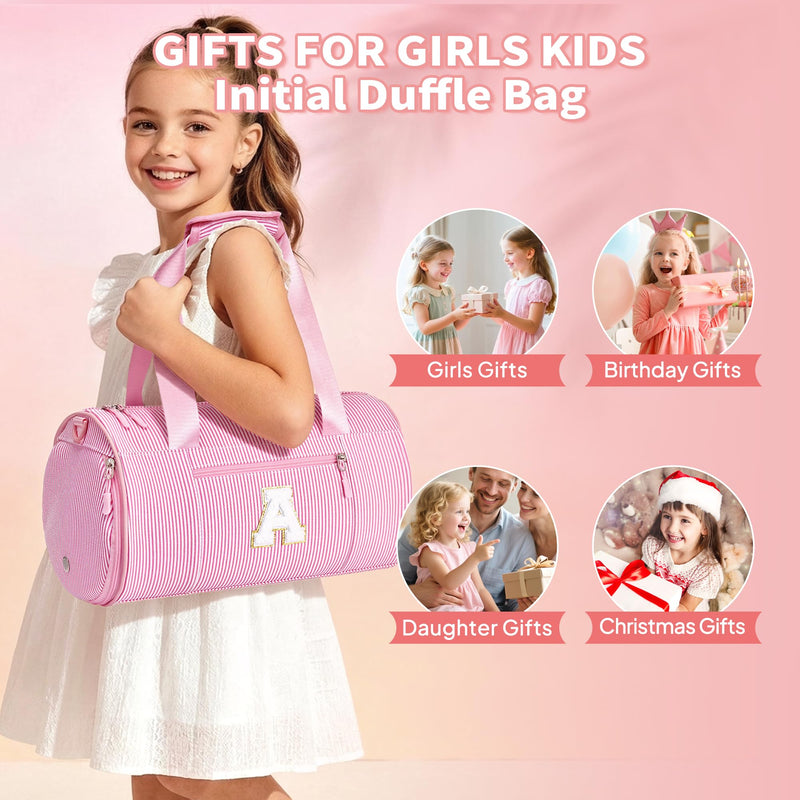 YOOLIFE Teen Girls Kids Birthday Gifts Initial Dance Bag Duffle Bag, Pink V | 6 7 8 9 10 11 12 Year Old Girl Birthday Gift, Gift for Daughter Sister, Gymnastics Overnight Weekender Cheer Bag for Girl Kid
