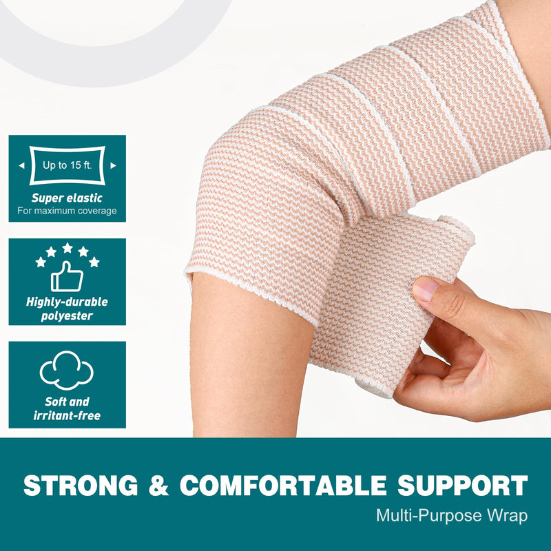 [Australia] - AZEN Premium 6 Pack Elastic Bandage Wrap 4 Inch, Compression Wrap Bandage for Legs, Lymphedema Wraps for Legs, Ankle, Knee, Tummy, Body, Latex-Free A-6p 