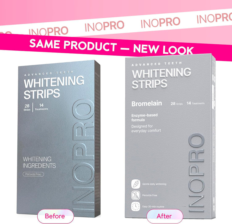 InoPro Natural Teeth Whitening Strips Kit 14 Treatments - Sensitive Teeth Whitener, Peroxide Free with Papain, Bromelain, Coconut Oil, White Strips for Teeth Whitening (28 Strips) 28 Count (Pack of 1)