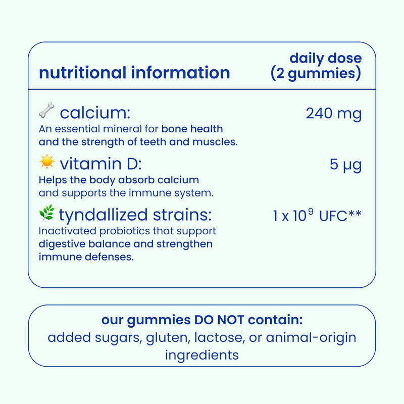 Jelly Pills Calcium 240 mg Gummies with Vitamin D3, K2 and Probiotics - 70 Vegan Gummies - No Added Sugar - Strawberry Flavour - Bones, Teeth & Digestion