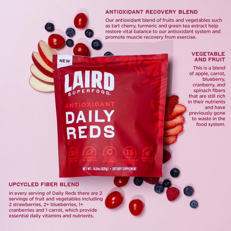 [Australia] - Laird Superfood Antioxident Daily Reds Powder, Free Radical Fighting Blend, Vitamin C, Manganese, 2 Servings of Fruits and Vegetables Per Serving, 14.8oz Bag (30 Servings) 