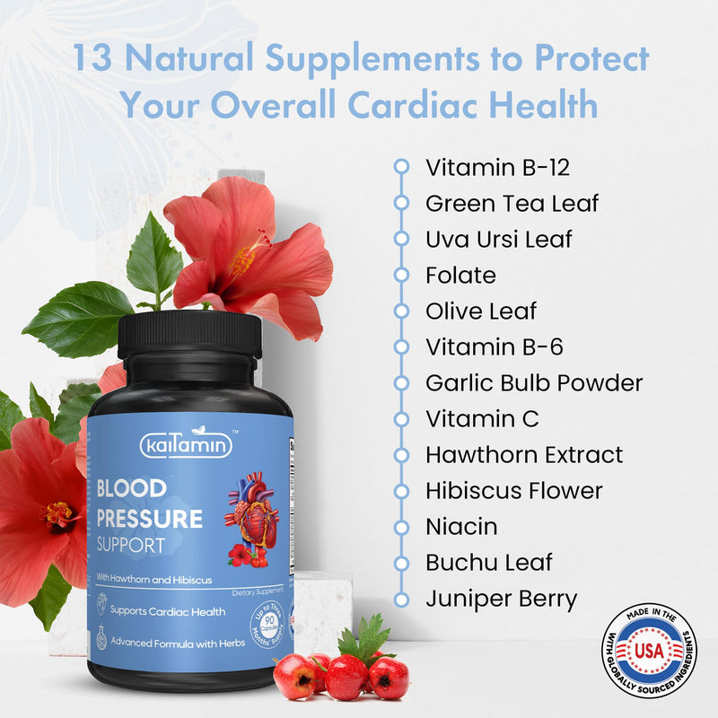 [Australia] - Blood Pressure Support Supplement with Garlic, Hibiscus, and Hawthorn - Supports Cardiac Health and Circulation, Healthy Heart-Supporting Herbs and Vitamins - 90 Capsules, 3 Months Supply. 