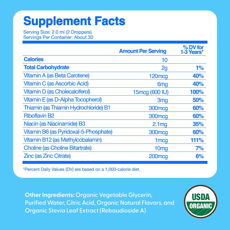 Feel Great Vitamins Organic Multivitamin Liquid Drops for Toddlers & Kids | Daily Essential Nutrients for Healthy Growth | No Iron, Sugar-Free | USDA Organic, Vegan, Non-GMO, Gluten-Free | 2 Fl Oz