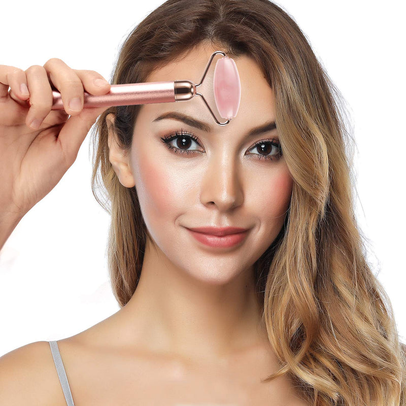 [Australia] - 4-in-1 Face Massager and Gua Sha Set for Women, Rose Quartz Face Roller Skin Care Tools Electric Eye Massager Tool for Face Skin Roller 