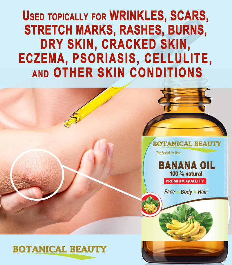Botanical Beauty BANANA OIL 100% Natural Pure Virgin Unrefined Cold Pressed Carrier Oil for Face, Skin, Hair, Lip, Nails for Dry, Sensitive, Normal Skin 2 Fl Oz 60 ml