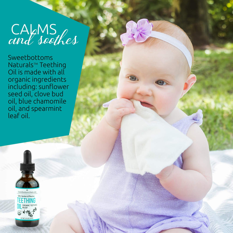 [Australia] - Certified Organic Teething Oil - Ease Teething Discomfort & Sore Gums Quickly & Effectively - Natural Vegan Botanical Ingredients - 2 oz Bottle with Glass Dropper - Baby Teething Relief 