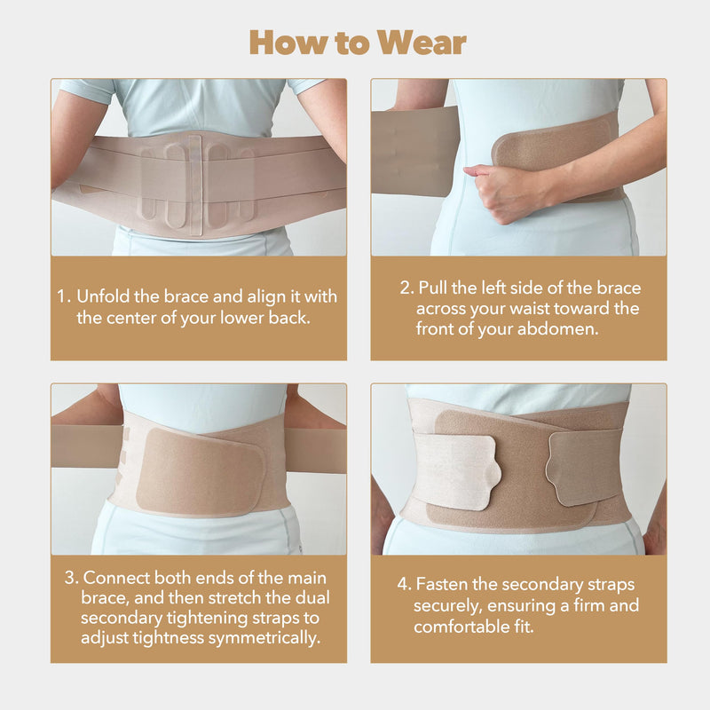 [Australia] - Slim Fit Lower Back Brace – Ultra-Thin Ergonomic H-Shaped Resin Support, Seamless Design for Strong & Comfortable Lumbar Support, Lightweight & Discreet Back Brace (Beige, Large) Beige 