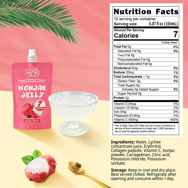 Konjac Jelly Pouch Drinkable Lychee and Orange Flavor with Collagen Peptides and Vitamin C, 20 Packs, 7 Calories, Gluten Free, Zero Sugar,Keto, Low Fat Healthy Fruit Snacks, Holiday Gifts