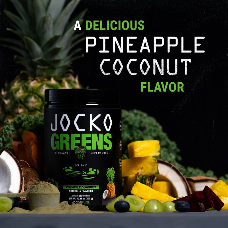 [Australia] - Jocko Fuel Daily Greens Powder - Premium Organic Greens Superfood Powder for Gut Health, Digestion, Bloating, Immune Support with Spirulina, Chlorella, Digestive Enzymes, & Probiotics - 30 Servings Coconut/Pineapple 
