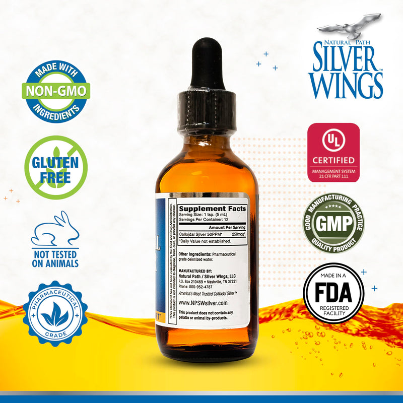 [Australia] - Natural Path Silver Wings Colloidal Silver 50ppm (250mcg) Immune Support Supplement 2 fl. oz. Dropper 