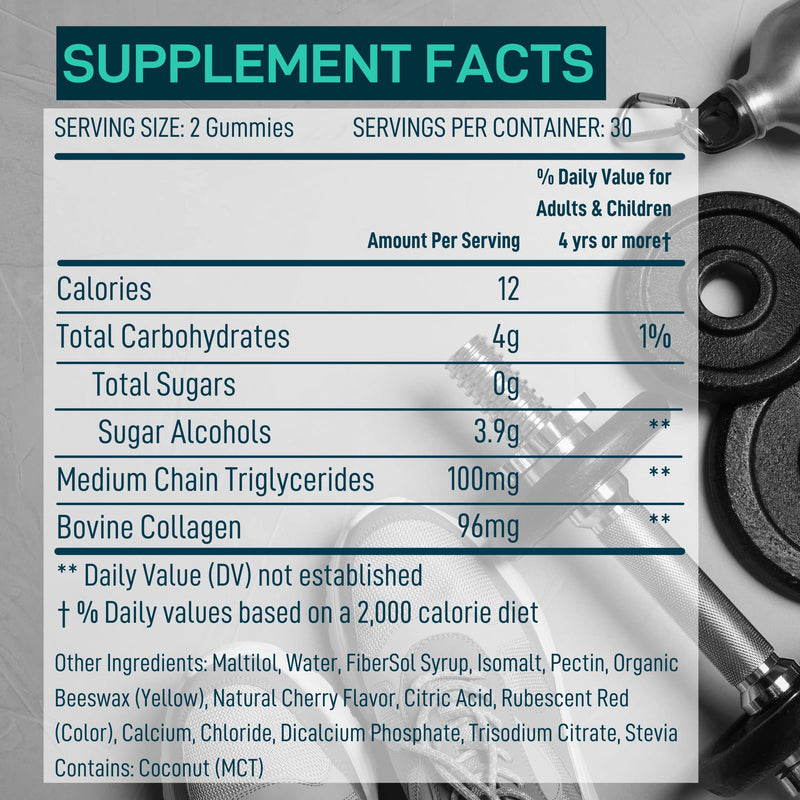 [Australia] - MCT Oil Keto Gummies Collagen Metabolism Booster - Pre Workout Gummy Energy Chews Keto Candy - Physical and Mental Energy, Low Carb, Low Calorie - 60 Cherry Collagen Gummies For Women and Men MCT Oil Keto Gummies 