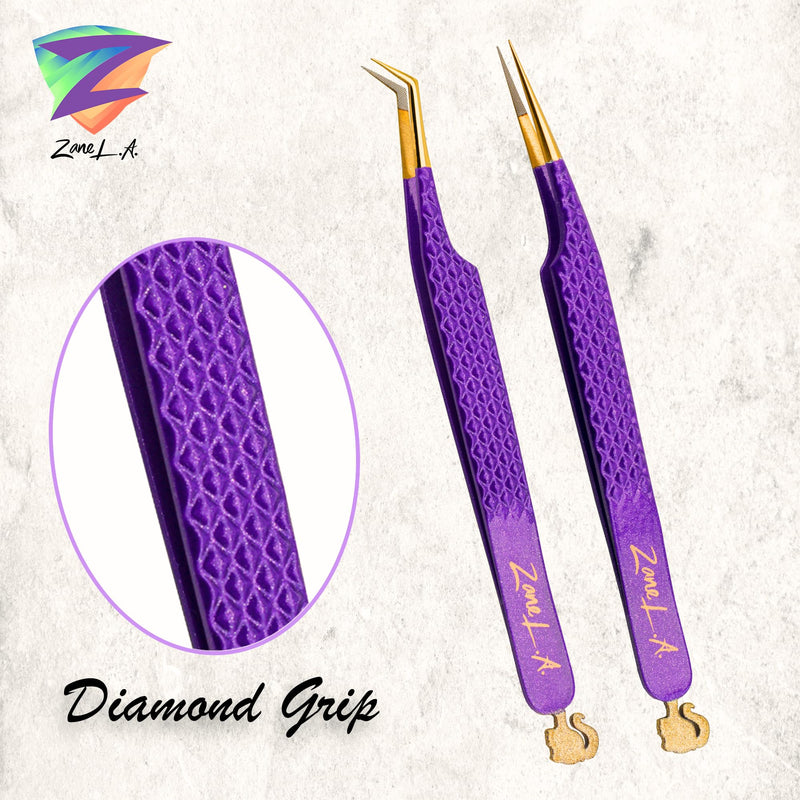 [Australia] - Zane L.A. Nano Fiber Tip Professional Eyelash Extension Tweezers, made with Japanese Stainless Steel, Unique Doll Design (Indigo) Indigo 