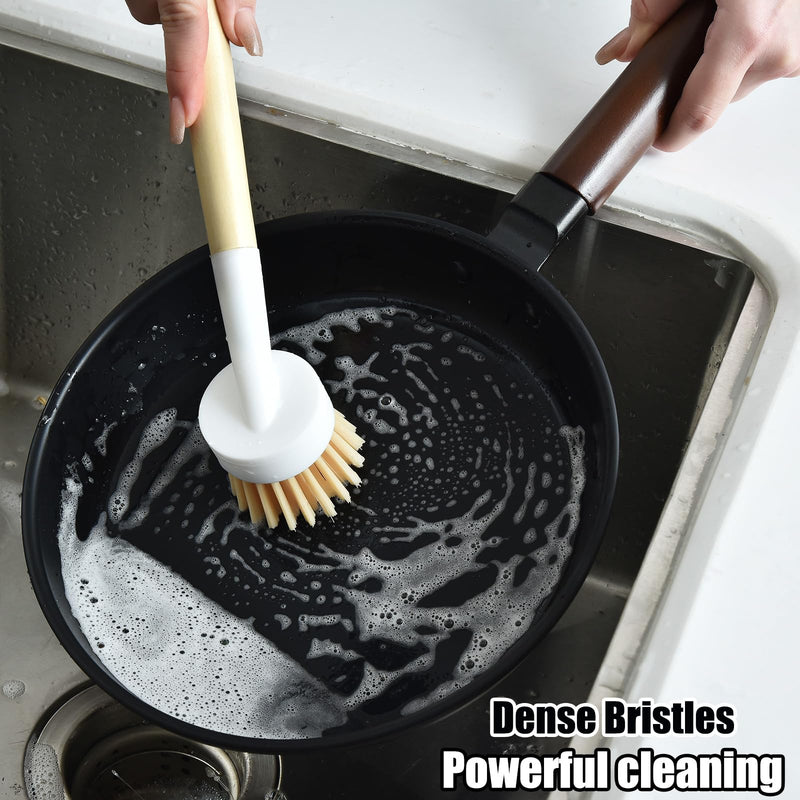 [Australia] - ALINK Dish Brush with Handle and 3 Replacement Heads, Pot and Pan Cleaning Scrub Brush for Kitchen, Sink, Stove, Cast Iron Scrubber Dish Brush with 3 Replacement Heads 