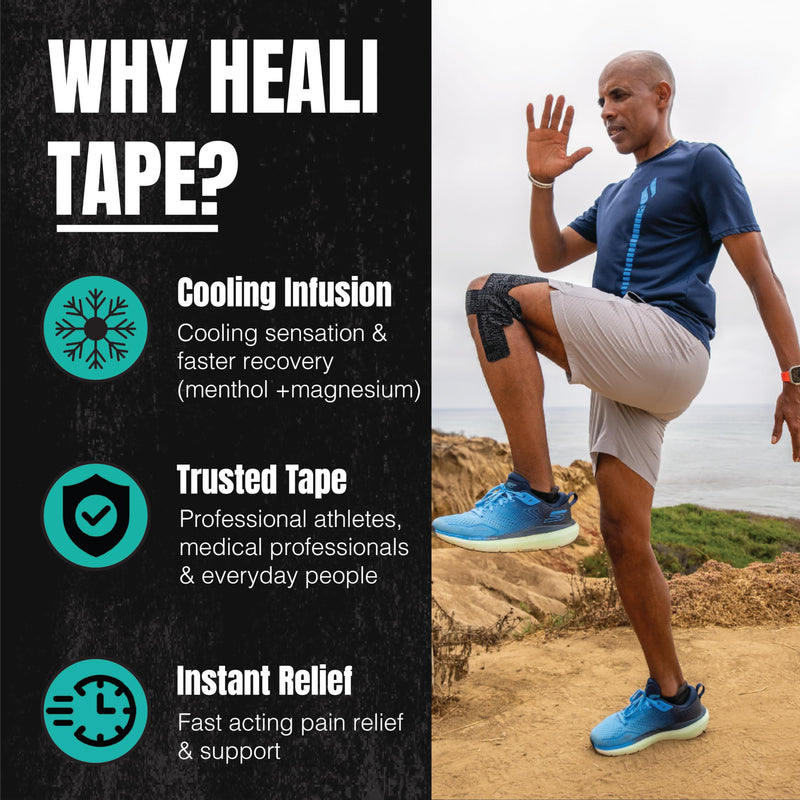 [Australia] - Heali Kinesiology Tape with Magnesium and Menthol, 20 Pcs Precut Strips, K Tape Roll, Knees, Physical Therapy Sports Tape for Muscle and Joint Pain Relief, Water Resistant, Black Inspiration 20pc Black W/ Inspirational Words 