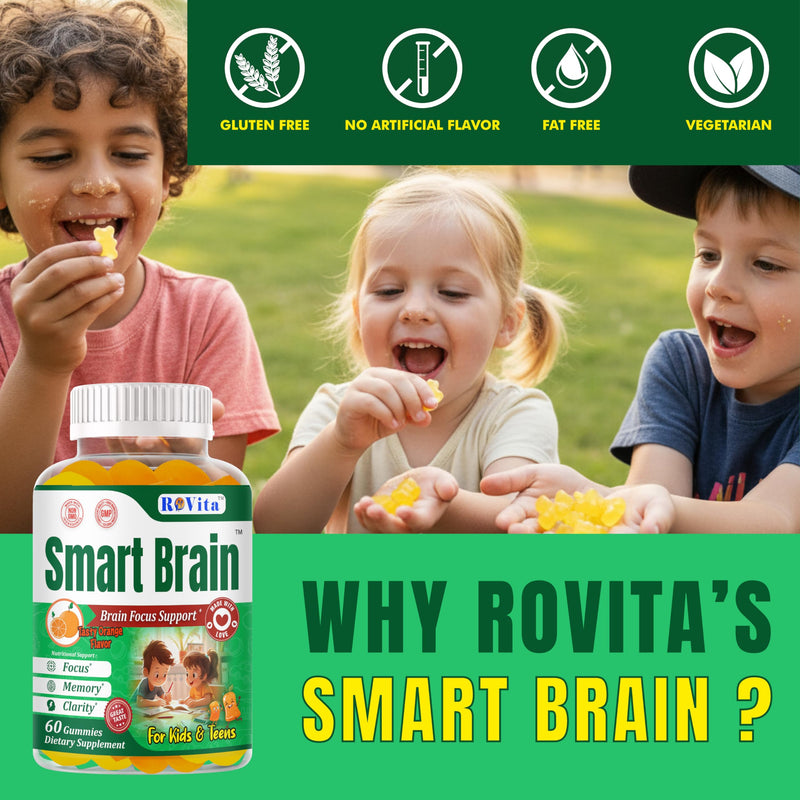 Smart Brain Omega 3 for Kids, Focus Gummies for Teens, DHA Kids Attention and Focus Supplement, Brain Vitamins for Memory & Concentration, Orange, 60 Gummies