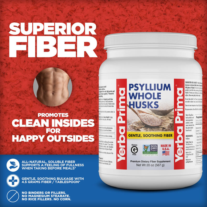 [Australia] - Yerba Prima Psyllium Whole Husks Fiber Supplement - Colon Cleanse - Gut Health - Vegan Non-GMO Gluten Free - 20oz 