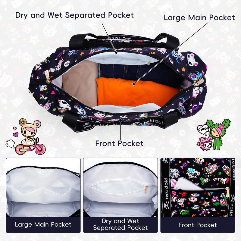Tokidoki Unicorno 40L Foldable Expandable Travel Duffle Bag, Weekender Overnight Gym Duffel Luggage Carry On Bag for Women Girls