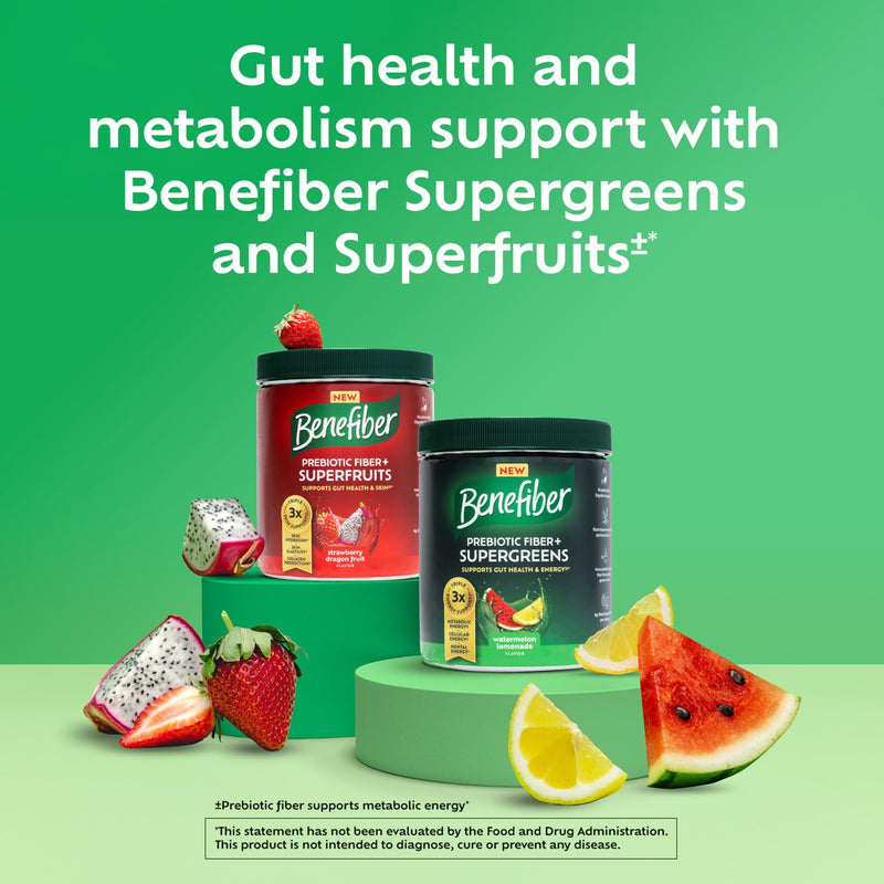 [Australia] - Benefiber Prebiotic Fiber + Supergreens Dietary Supplement Powder, Watermelon Lemonade Flavor, 8.8 oz (250g) 