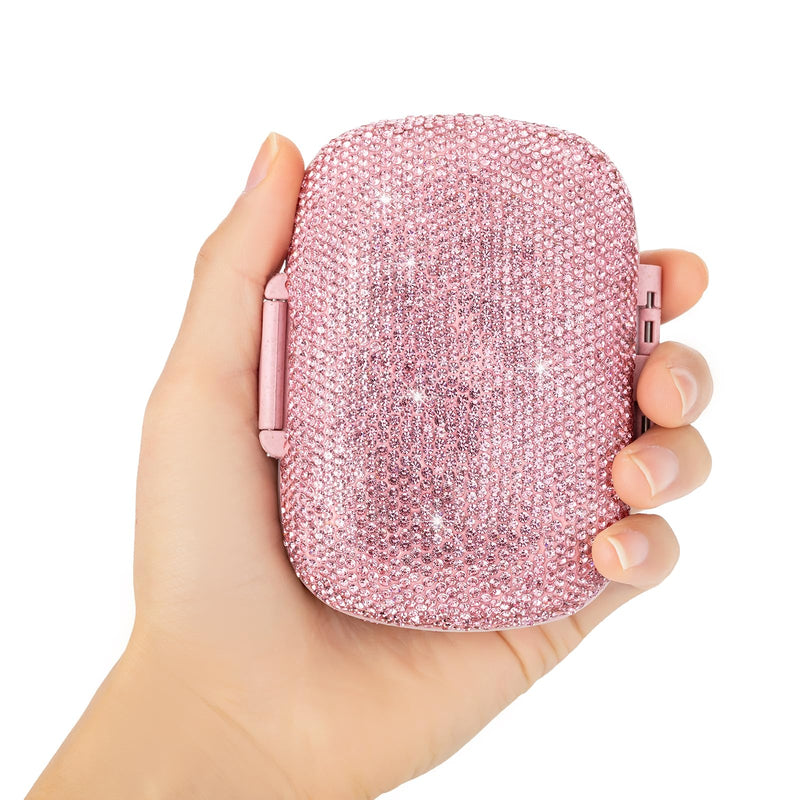 Cute Pill Organizer Small Bling Pill Case for Purse Medicine Vitamin Container Holder Daily Pill Box Container for Women Travel Medicine Kit(Pink) Pink