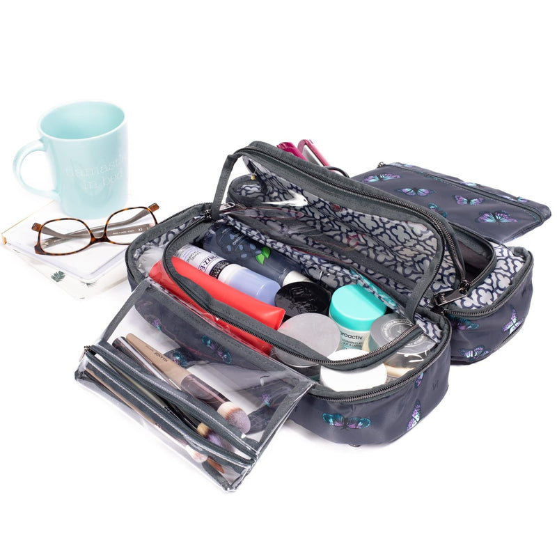 Lug Flatbed Slim Cosmetic Case for Women – Travel Toiletry Organizer with Multiple Compartments, Lightweight Water-Resistant Polyester – Resort Black