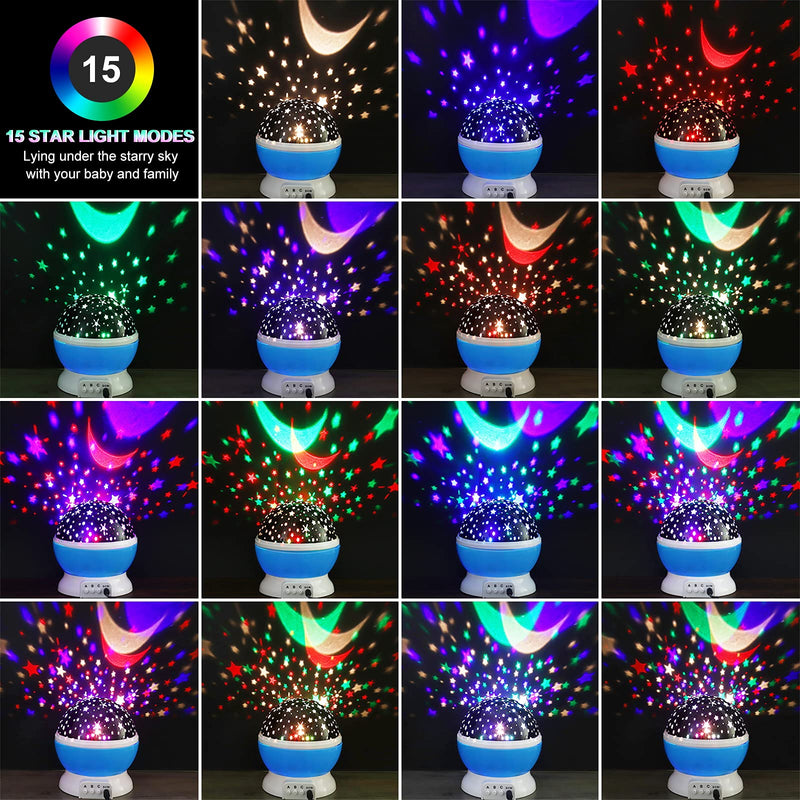 [Australia] - Night Light for Kids, Kids Night Light, Star Night Light, Moon and Star Projector 360 Degree Rotation - 4 LED Bulbs 9 Light Color Changing with USB Cable, Unique Gift for Men Women Children Blue 