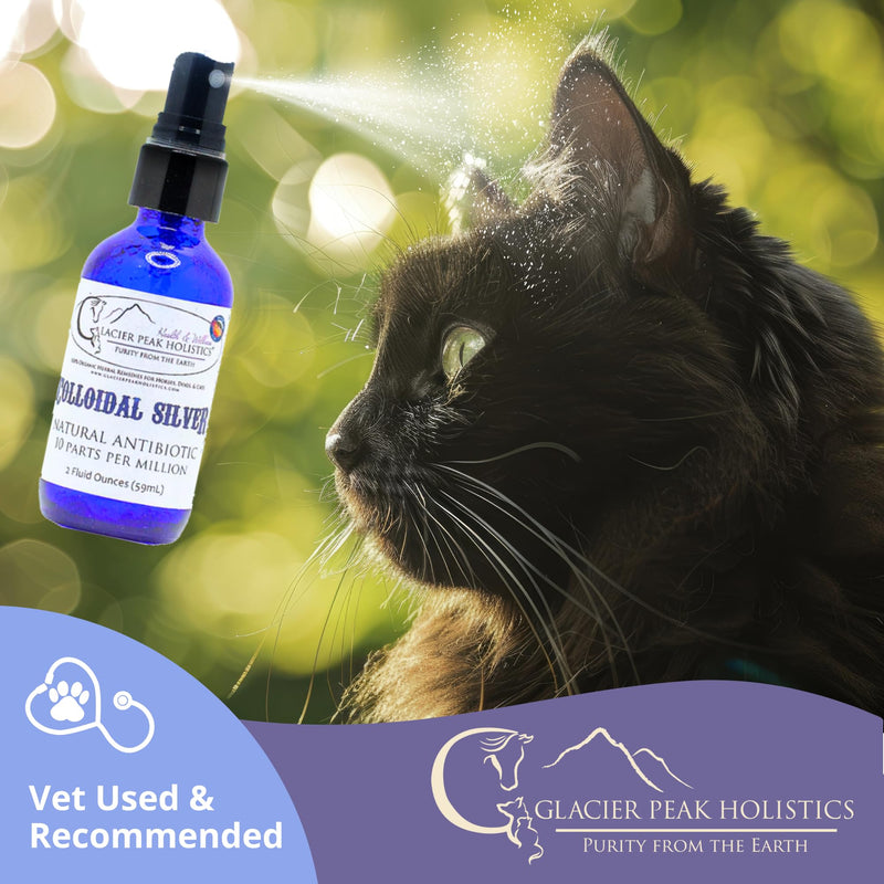 Glacier Peak Holistics Colloidal Silver - Natural Antibiotic Spray for Dogs & Cats, Holistic Remedy for Internal & External Use, Anti-Itch, Wound Healing, and Skin Irritation in Pets - 2oz - PawsPlanet Australia