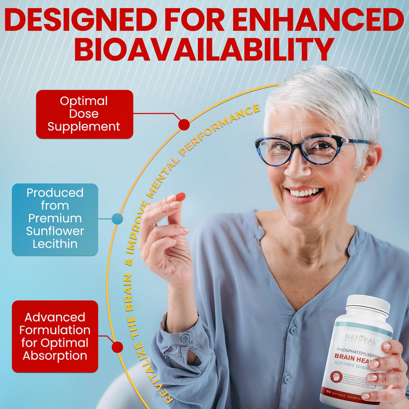 [Australia] - Soy Free Phosphatidylserine 100mg - Phosphatidylserine Supplement from Sunflower Lecithin, Patented Sharp PS100, Brain Health, Memory Aid, Cortisol Control, Mental Sharpness, Non GMO, 90 Softgels 90 Count (Pack of 1) 