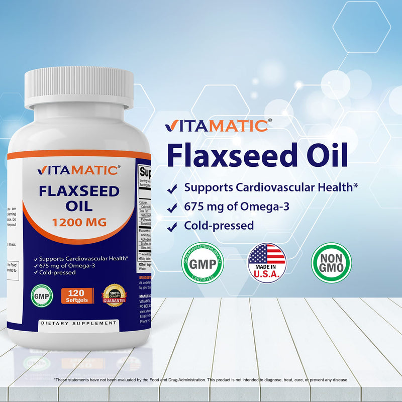 [Australia] - Vitamatic Flaxseed Oil 1200 mg ‚Äì 120 Softgels Cold-Pressed Flaxseed Oil with 675 mg ALA Omega-3 ‚Äì Supports Heart Health & Overall Wellness 